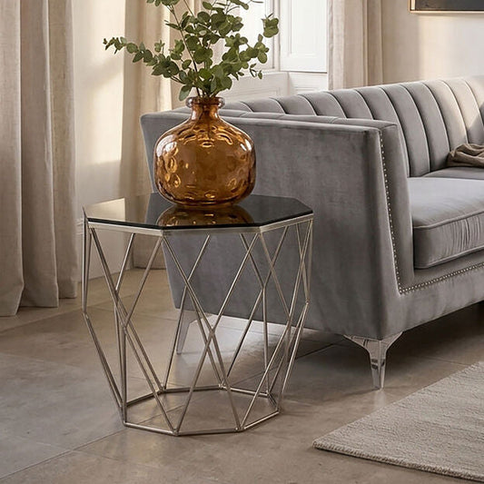 Allure Octagonal End Table With Brushed Nickel Base