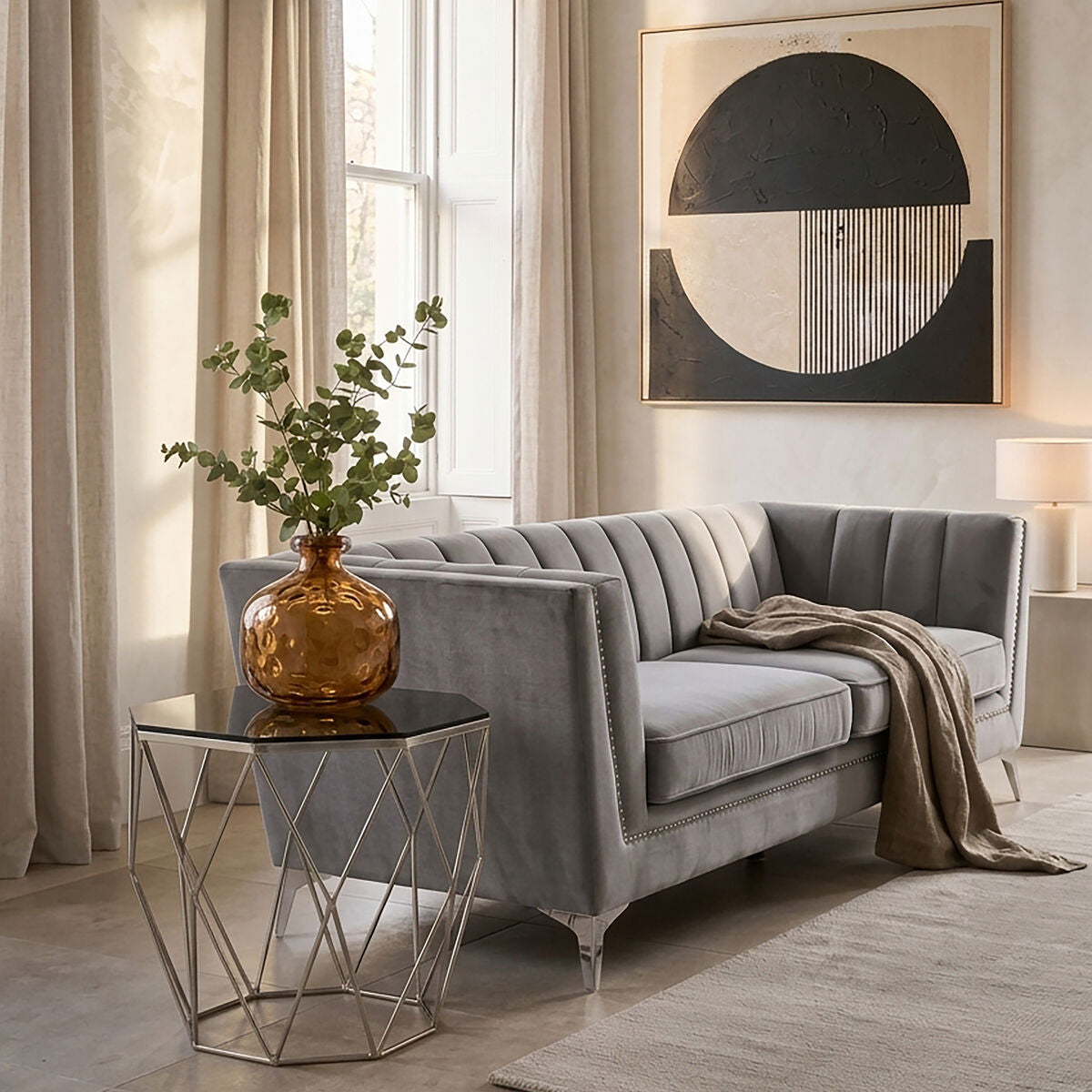 Allure Octagonal End Table With Brushed Nickel Base