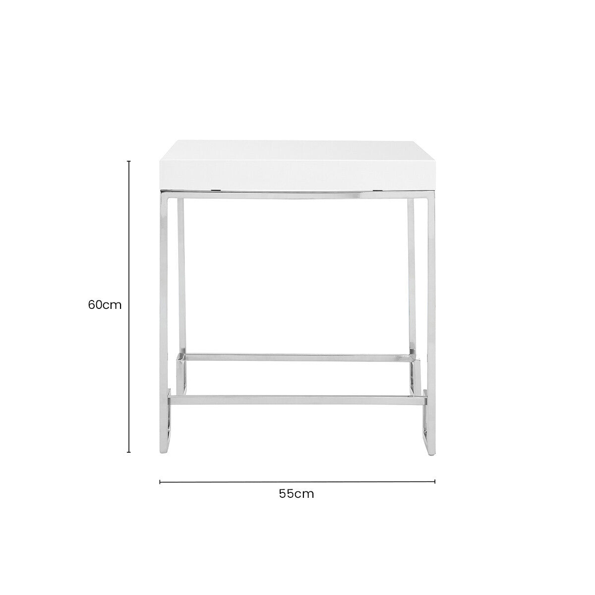 White High Gloss Wood Top End Table with Silver Chrome Angled Stainless Steel Leg | Allure
