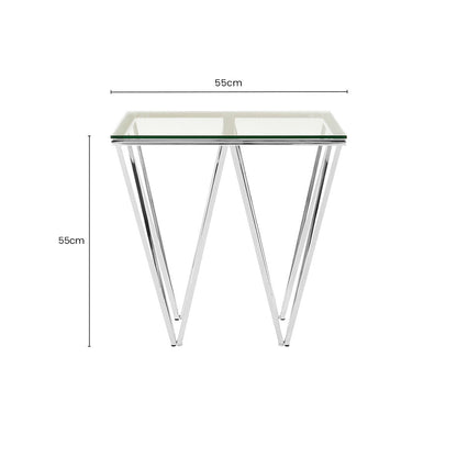 Clear Tempered Glass Coffee Table with Chrome Triangular Metal Legs | Allure
