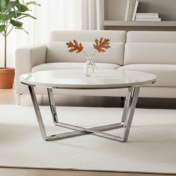 Allure Round White Faux Marble Coffee Table