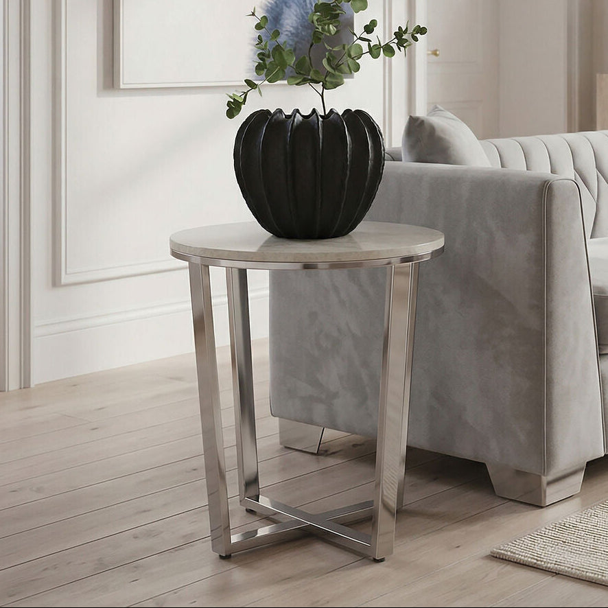 Allure Round White Faux Marble End Table