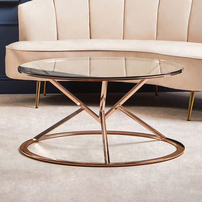 Rose Gold Stainless Steel Base Round Coffee Table with Tempered Glass Top | Allure