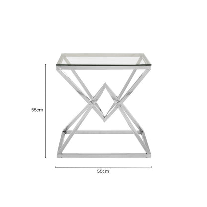 Silver Stainless Steel Base Square Coffee Table with Tempered Glass Top | Allure