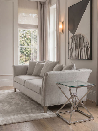Silver Stainless Steel Base Square Coffee Table with Tempered Glass Top | Allure