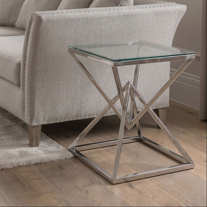 Silver Stainless Steel Base Square Coffee Table with Tempered Glass Top | Allure