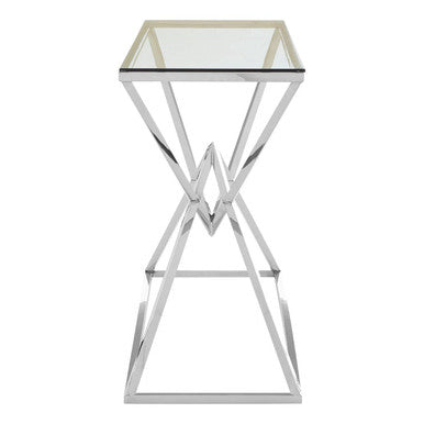Rectangular Tempered Glass Top Console Table with Silver Stainless Steel Frame | Allure