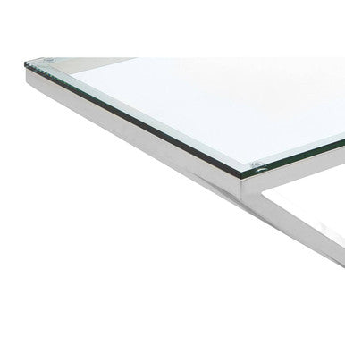 Rectangular Tempered Glass Top Console Table with Silver Stainless Steel Frame | Allure