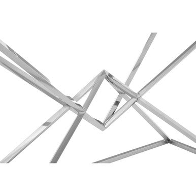 Rectangular Tempered Glass Top Console Table with Silver Stainless Steel Frame | Allure