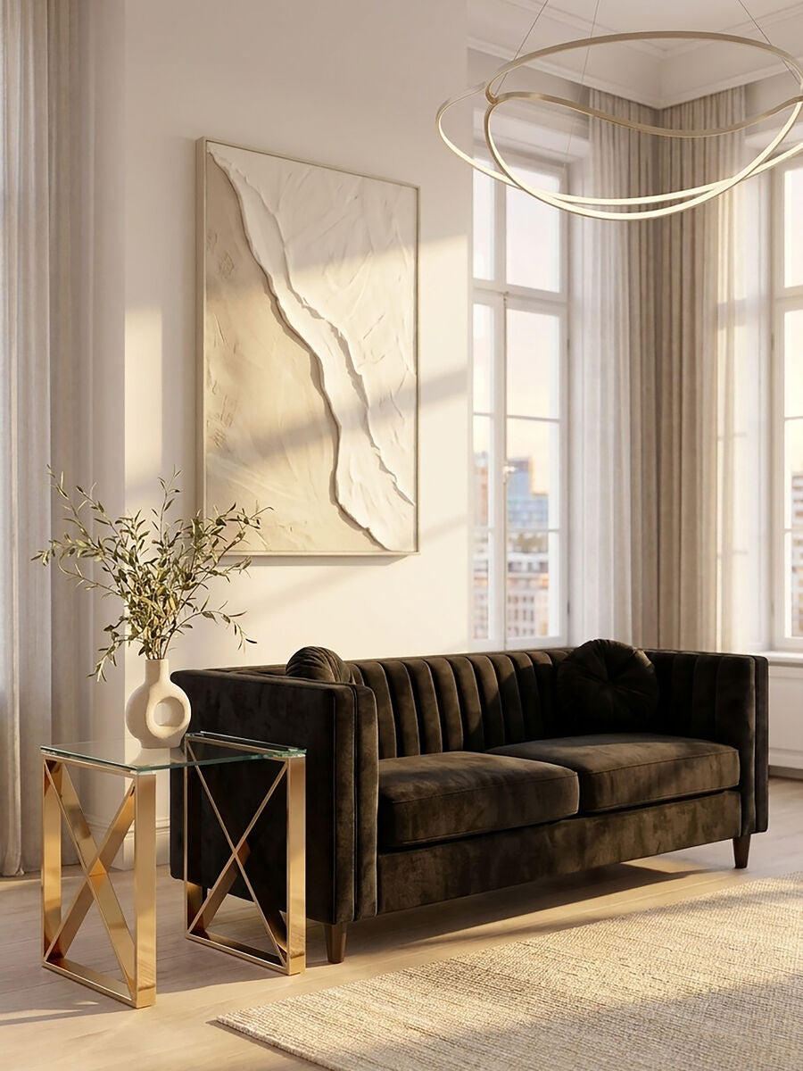 Champagne Gold Stainless Steel Cross Legs End Table with Tempered Glass Top | Allure