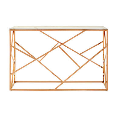 Rose Gold Stainless Steel Geometric Console Table with Tempered Glass Top | Allure
