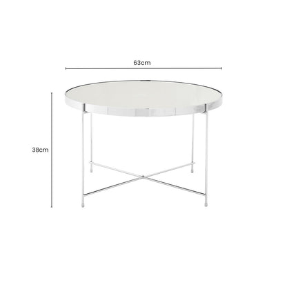 Large Round Mirrored Glass Top Side Table with Silver Chrome Lattice Base | Allure
