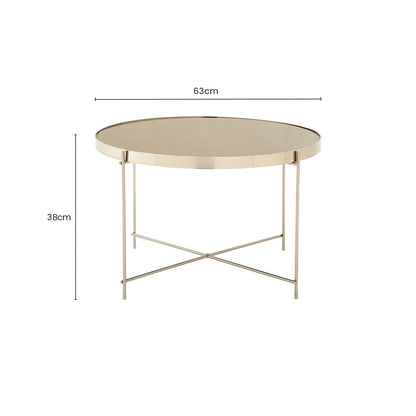 Large Round Grey Mirrored Side Table with Brushed Nickel Lattice Base | Allure