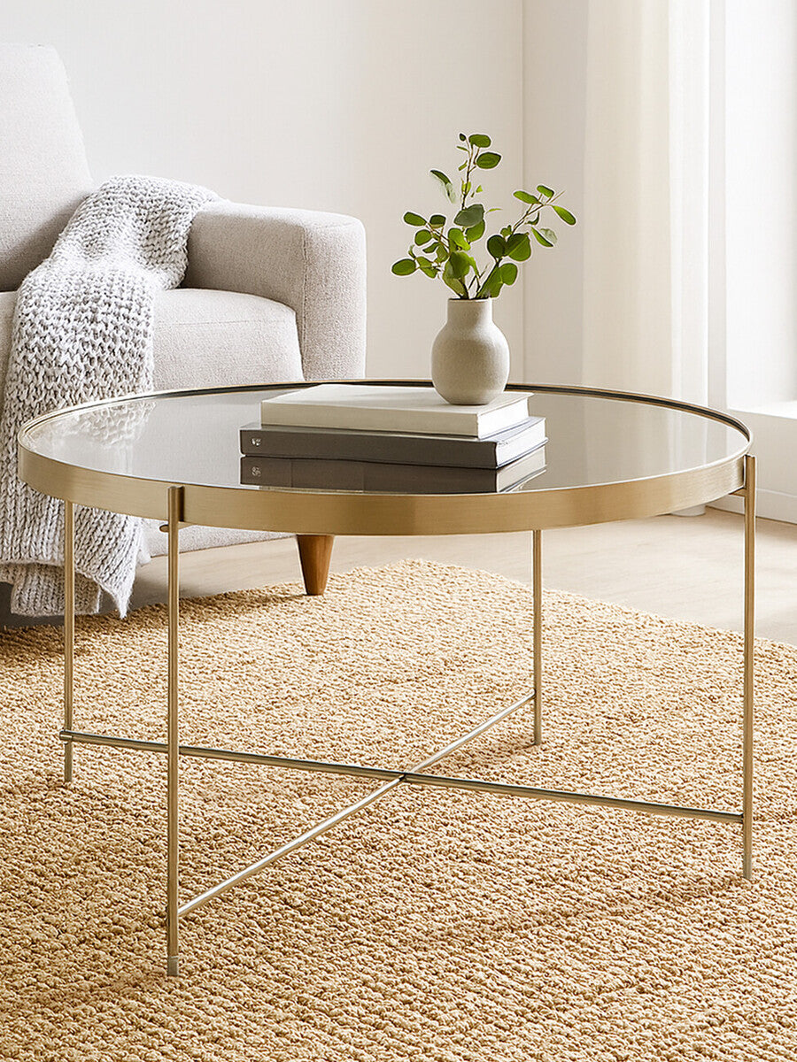 Allure Large Grey Mirror Round  Side Table