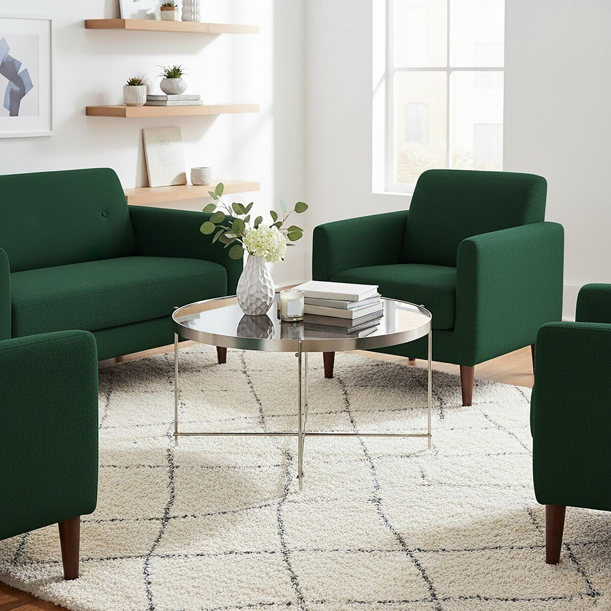 Allure Large Grey Mirror Round  Side Table