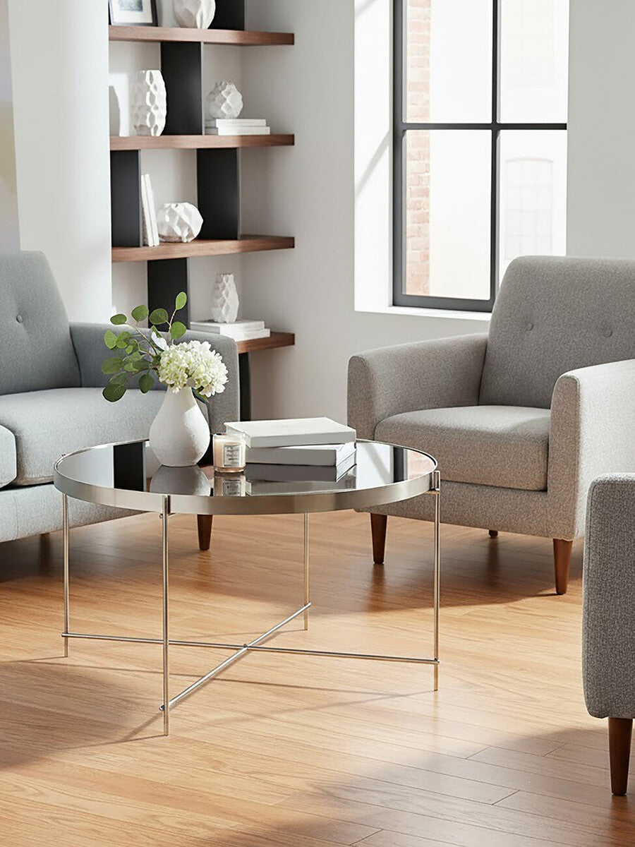 Allure Large Grey Mirror Round  Side Table