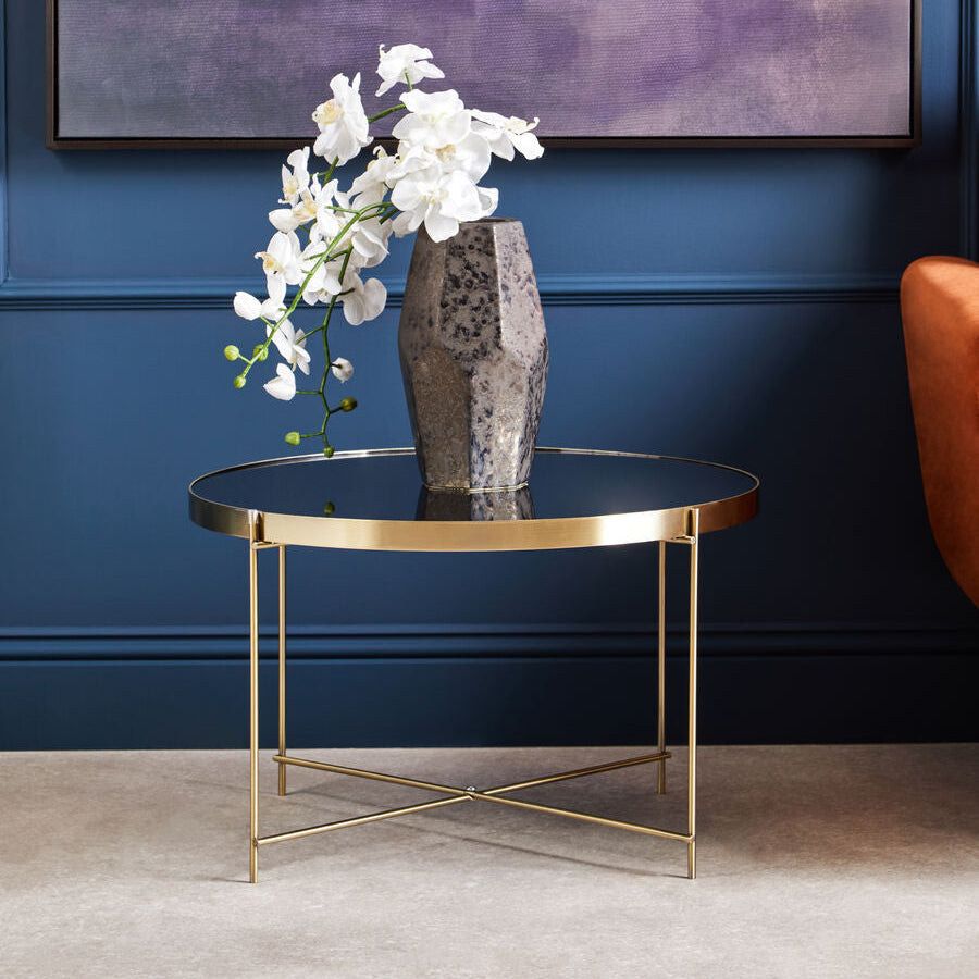 Allure  Brushed Bronze Large Side Table with Black Mirror