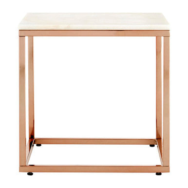 Allure Square White Marble And Rose Gold Square End Table