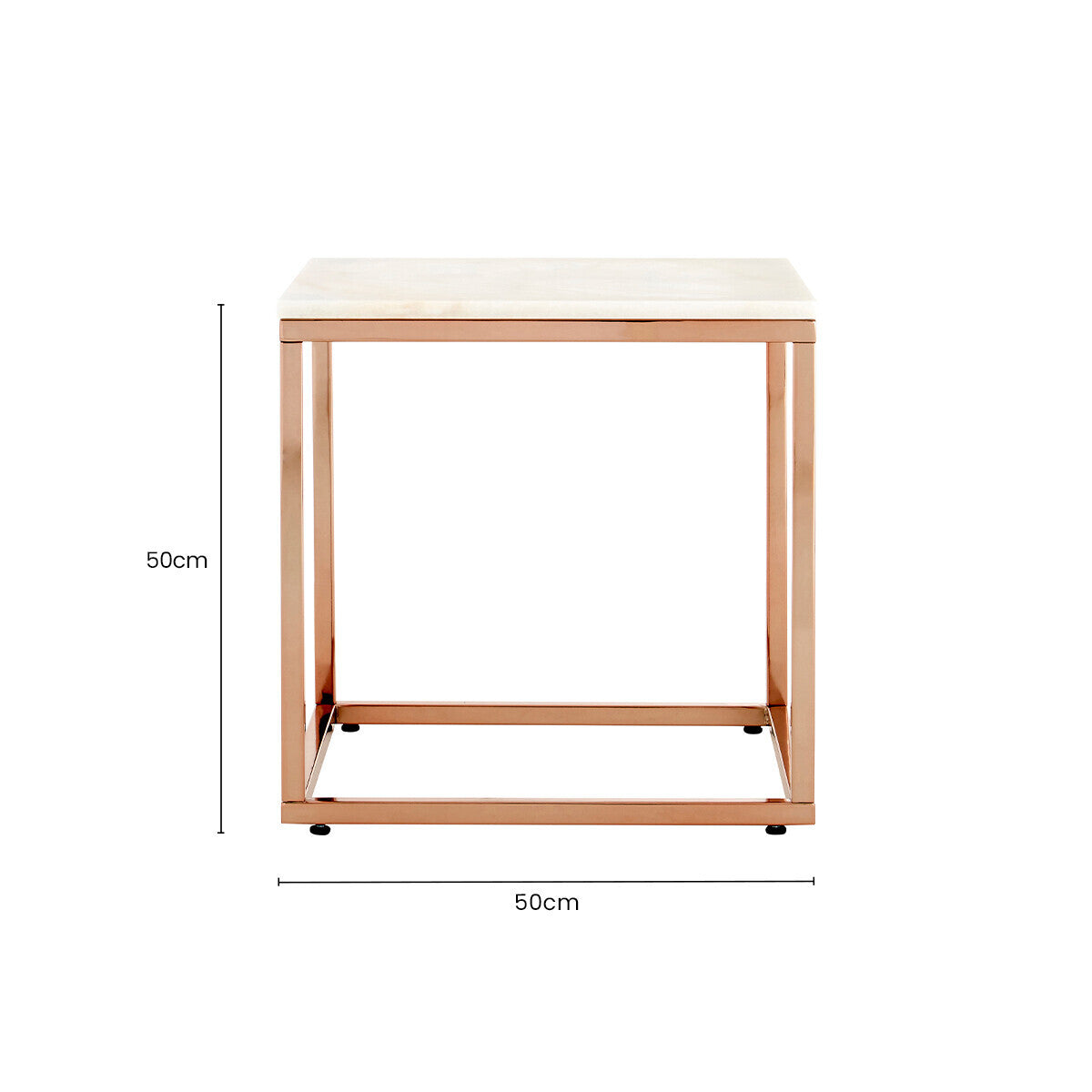 Square White Marble Top End Table with Rose Gold Metal Frame | Allure