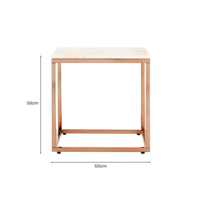 Square White Marble Top End Table with Rose Gold Metal Frame | Allure