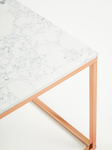 Allure Square White Marble And Rose Gold Square End Table