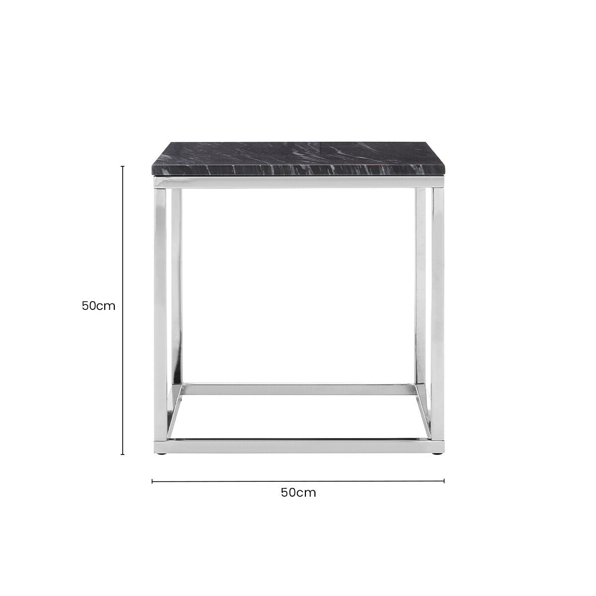Square Black and White Marble End Table with Chrome Metal Base | Allure