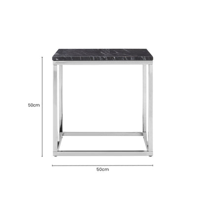 Square Black and White Marble End Table with Chrome Metal Base | Allure
