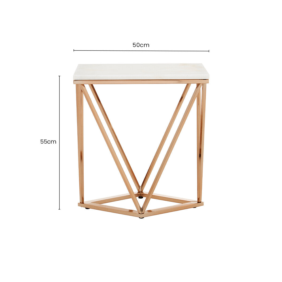 White Marble Champagne Rectangular End Table with Rose Gold Metal Frame | Allure