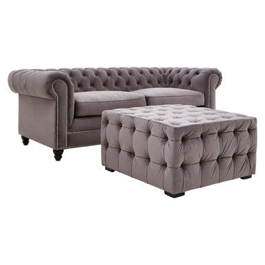 Stella Grey Velvet Button Tufted Stool