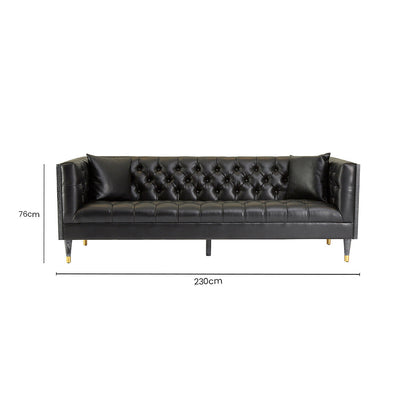 3 Seater Black Faux Leather Sofa | Raven