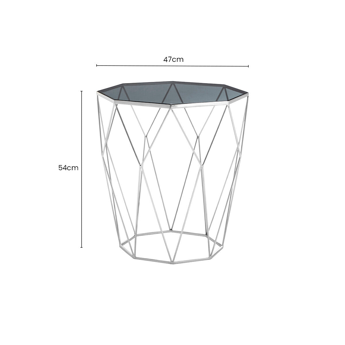 Silver Tempered Glass Top Octagonal Side Table with Stainless Steel Legs | Shalimar