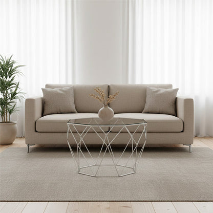 Tempered Glass Top Octagonal Coffee Table with Silver Metal Base | Shalimar