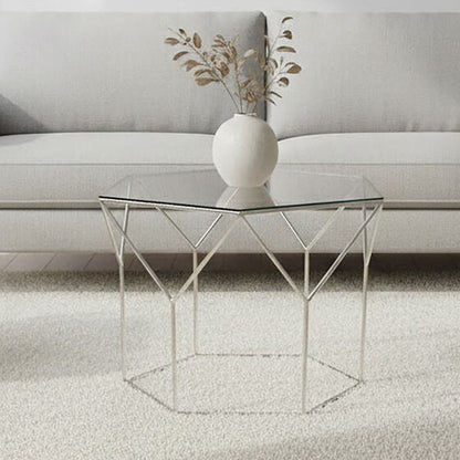 Pentagonal Silver Glass Top and Steel Base Coffee Table | Shalimar