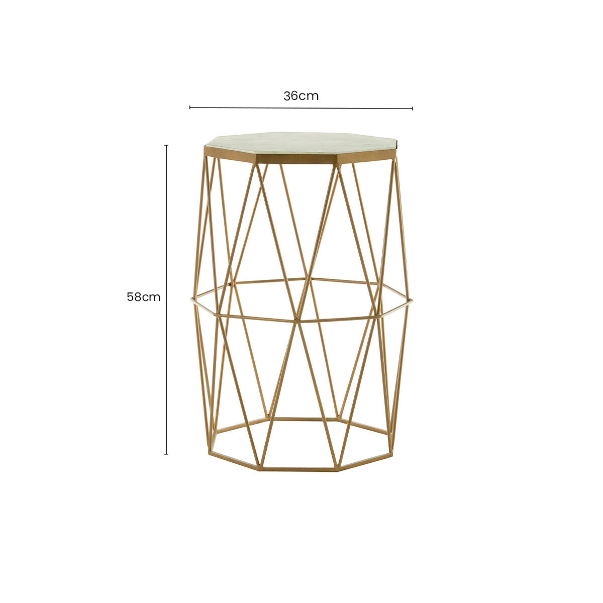 White Marble Top Octagonal Side Table with Gold Metal Open Frame | Shalimar