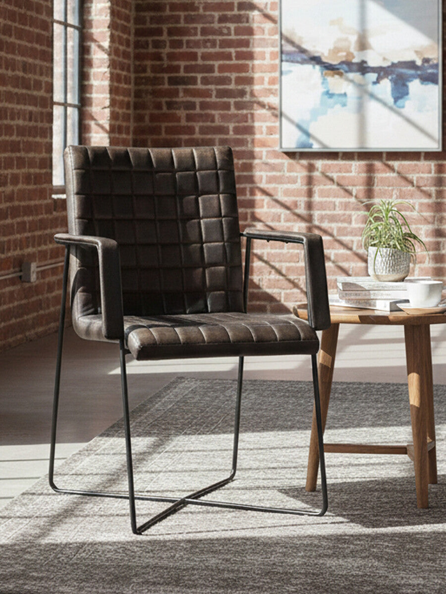 Buffalo Grey Quilted Leather Chair with Black Iron Frame