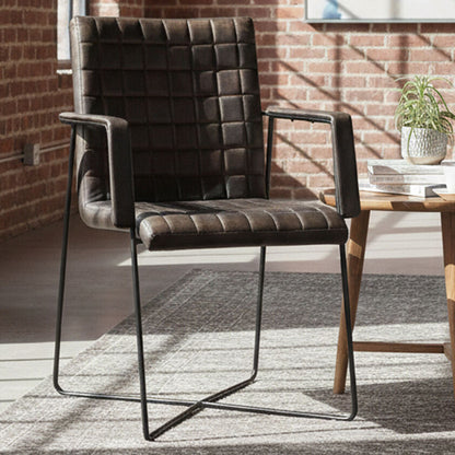 Buffalo Grey Quilted Leather Chair with Black Iron Frame
