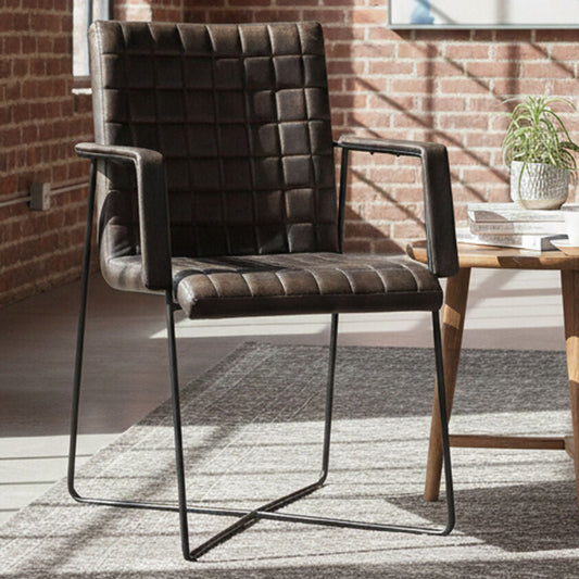 Buffalo Grey Quilted Leather Chair with Black Iron Frame