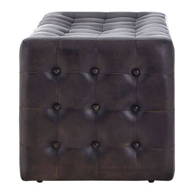 Buffalo Antique Brown Button Tufted Leather Ottoman