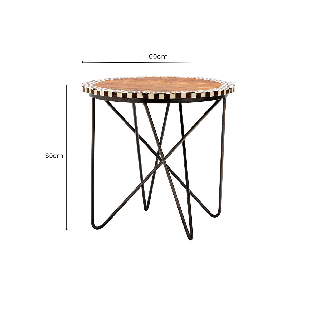 Natural Geometric Acacia Wood Round Side Table with Black Metal Legs | Artisan