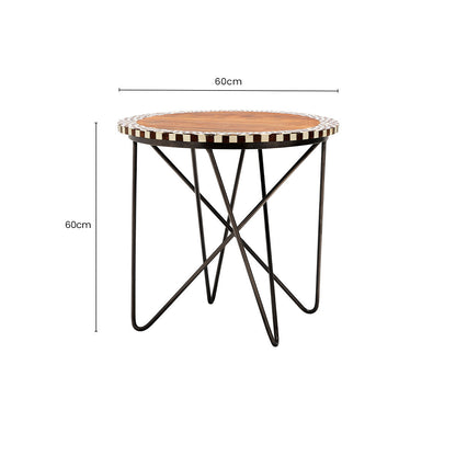 Natural Geometric Acacia Wood Round Side Table with Black Metal Legs | Artisan