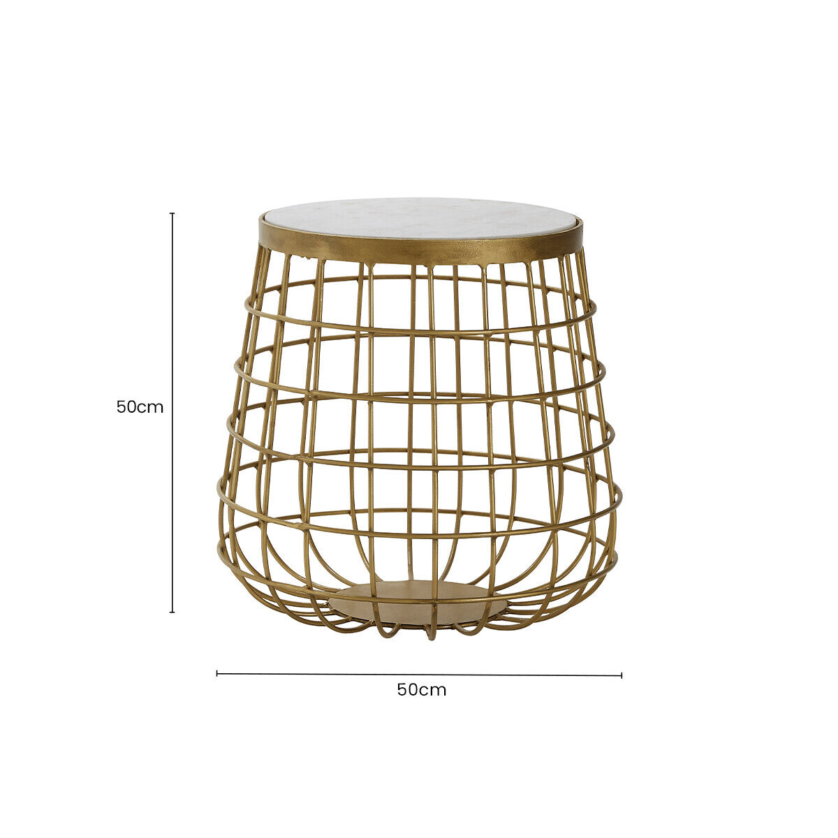 White Marble Top Side Table with Gold Brass Finish Latticed Metal Base | Nirav