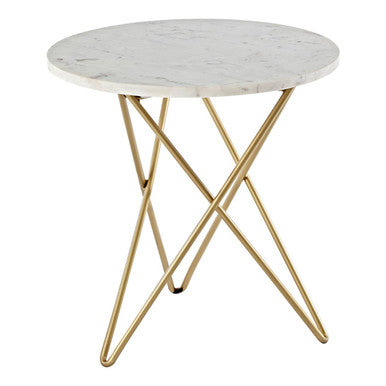 Nirav White Marble With Gold Geometric Legs Side Table
