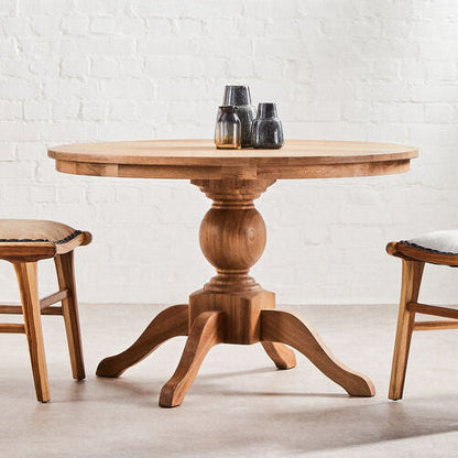 Brown Solid Natural Oak Wood Round Dining Table