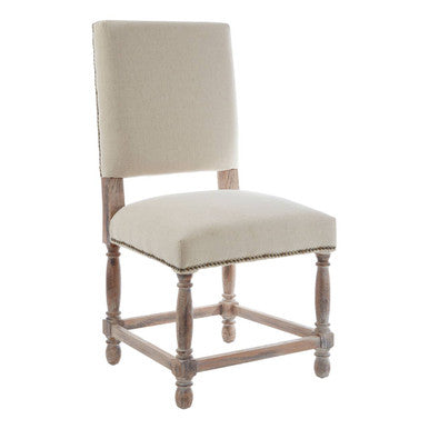 Linen Dining Chair with Oak Wood Whitewash Finish | Lyon