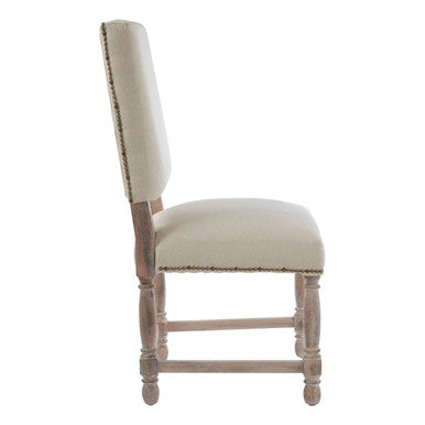 Linen Dining Chair with Oak Wood Whitewash Finish | Lyon