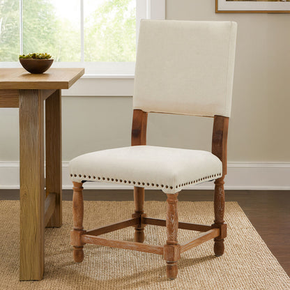 Linen Dining Chair with Oak Wood Whitewash Finish | Lyon