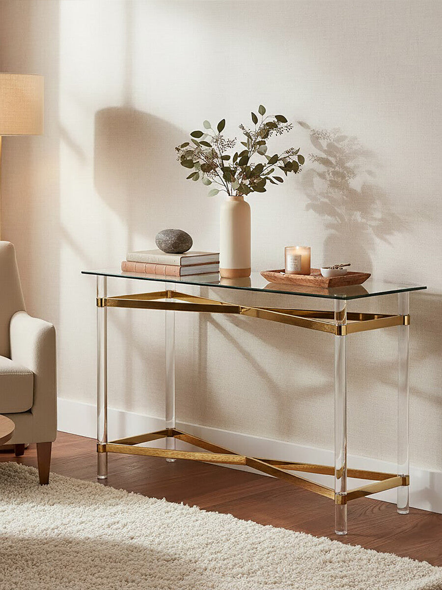 Glass Top Console Table with Acrylic Legs | Clarence