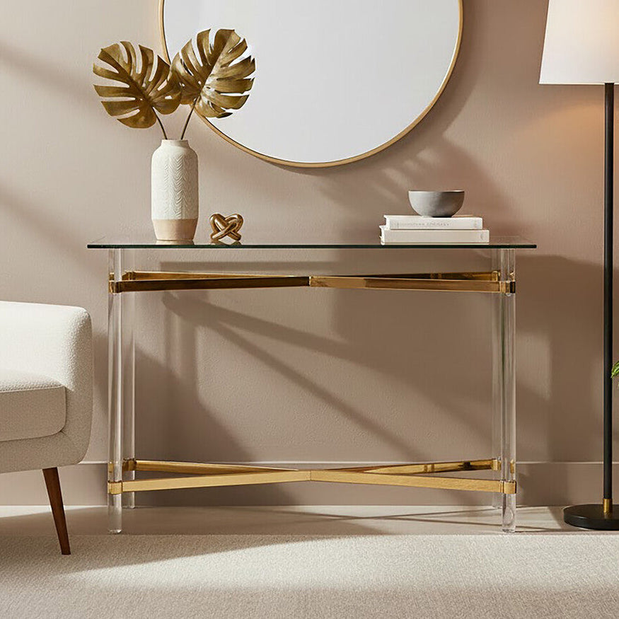 Glass Top Console Table with Acrylic Legs | Clarence