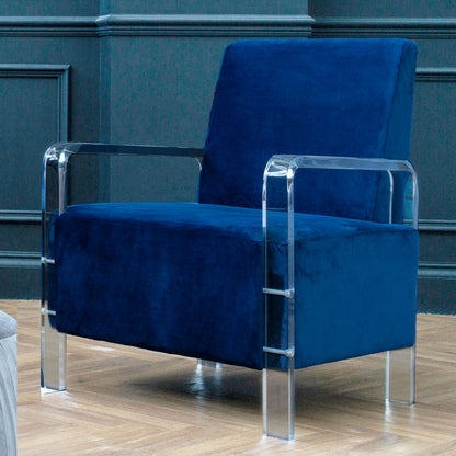 Clarence Navy Blue Velvet Armchair with Acrylic Legs