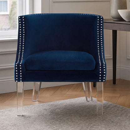 Clarence Navy Blue Velvet Chair with Acrylic Legs
